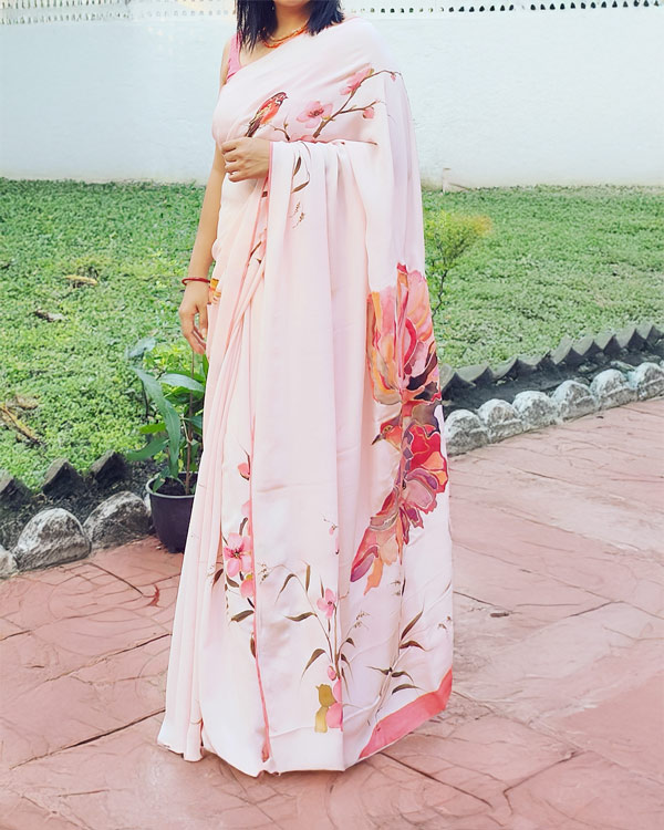 Pure crepesilk magnolia bird saree
