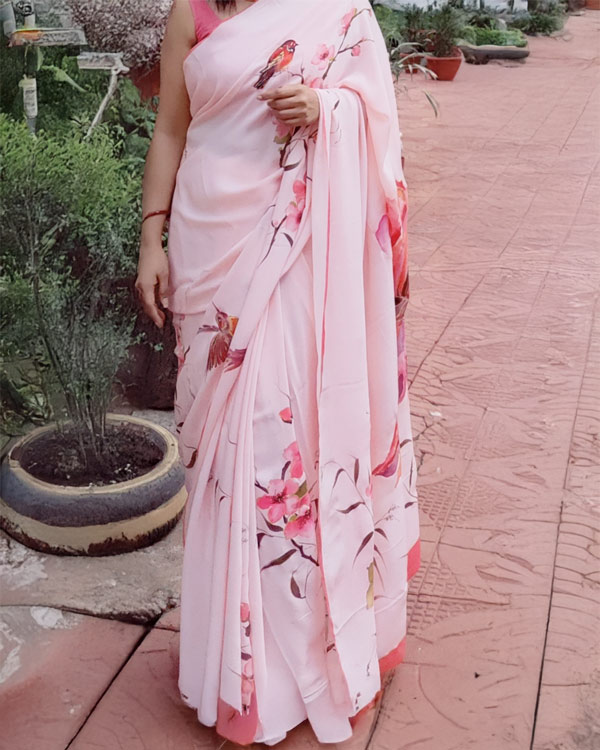 Pure crepesilk magnolia bird saree