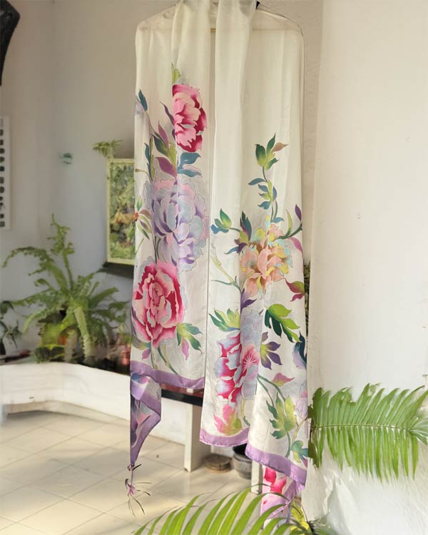Pure multicoured peonies silk dupatta