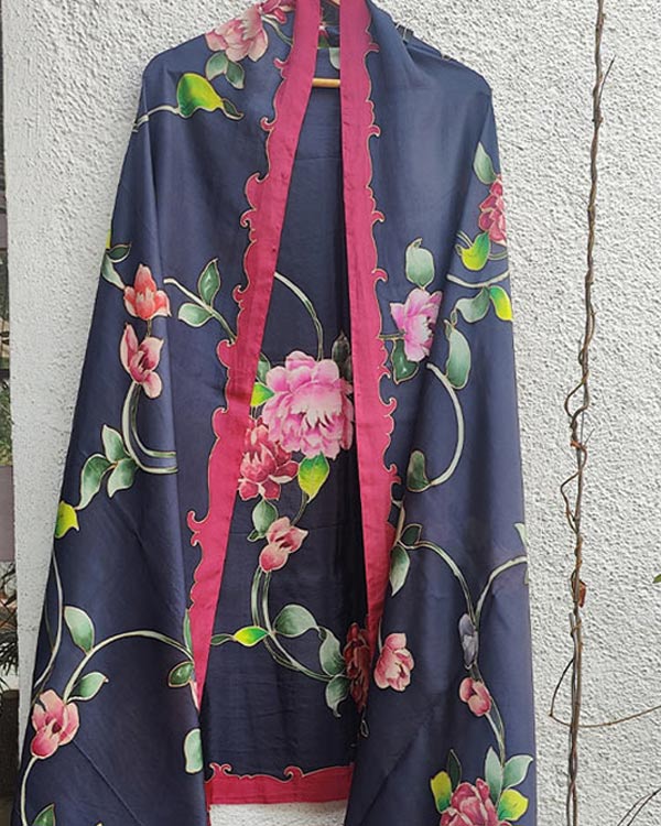 Black Floral Silk Dupatta