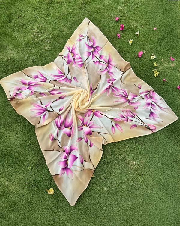 Pink Lily Pure Crape Silk Scraf
