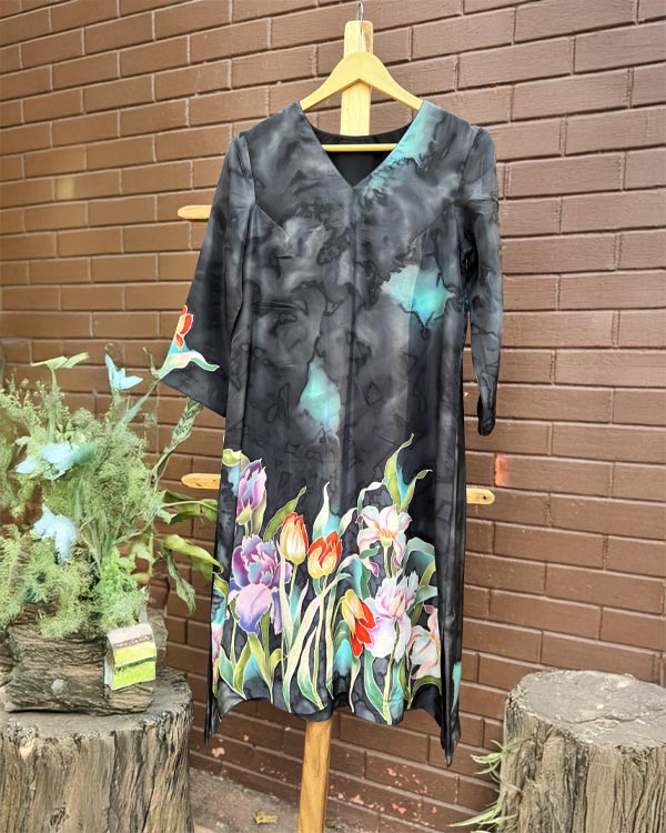 Grey Crepe Silk Kurti