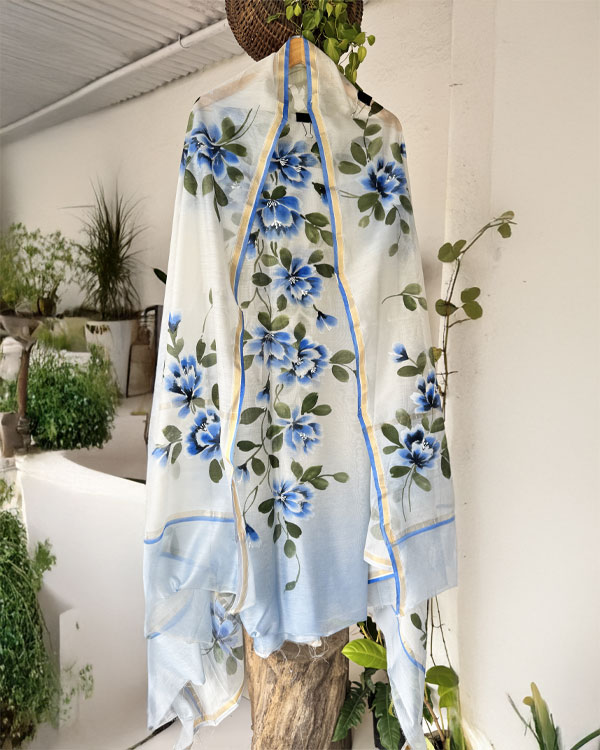 Pure chanderi powder blue shirt and Dupatta set