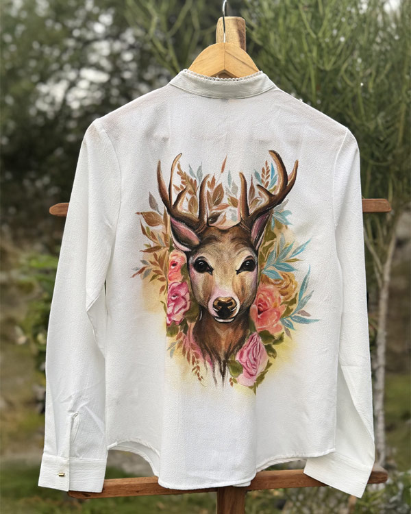 White Deer Painted Polyster Shirt