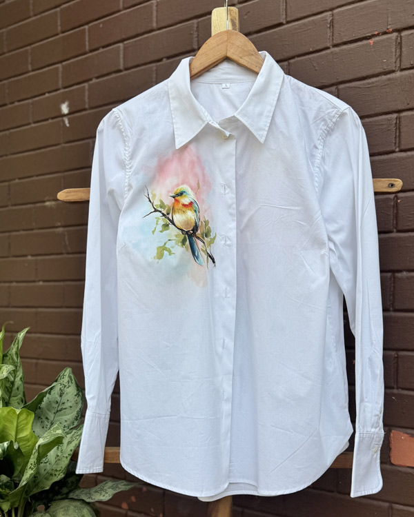 White Pure Cotton Painted Shirt