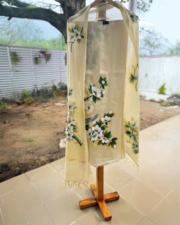 Beige, modal, cotton shirt, and chanderi Dupatta set