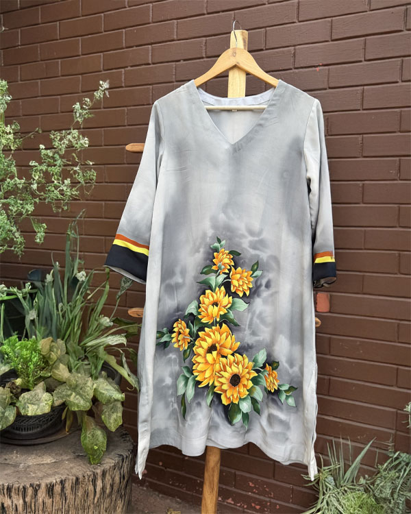 Charcoal Black Crepe Silk Kurti