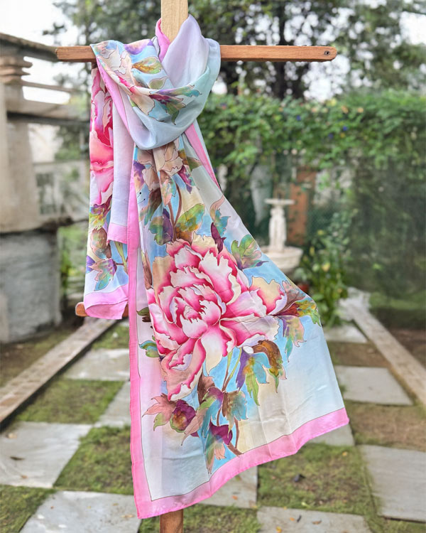 Pink and blue Silk stole