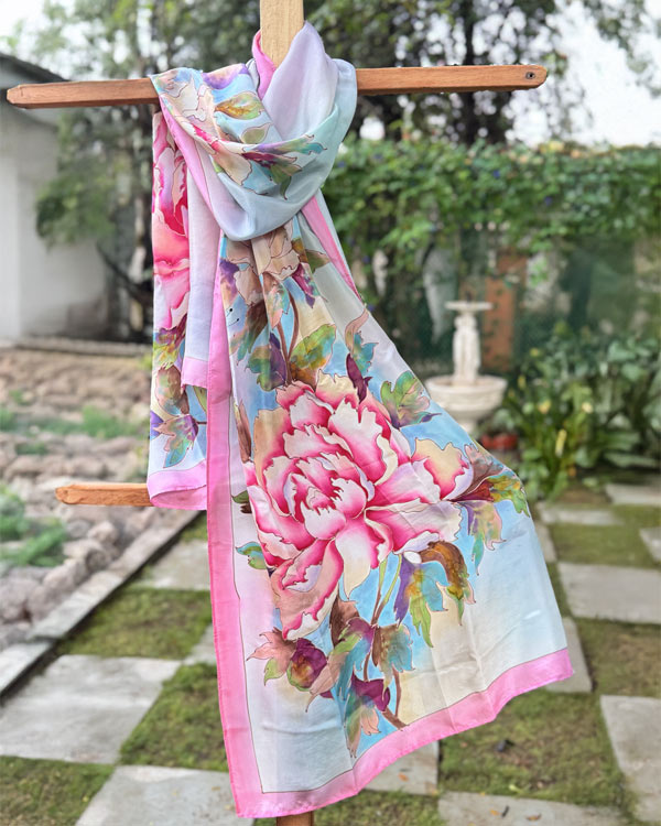 Pink and blue Silk stole
