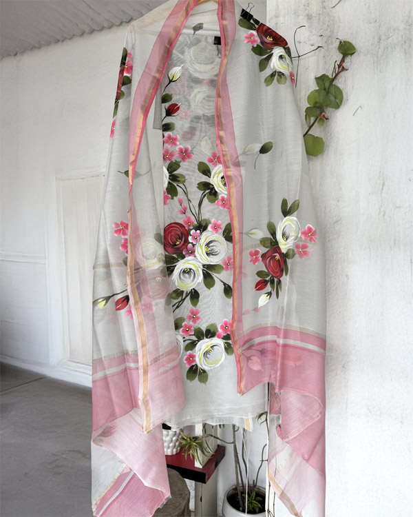 Pure Chanderi grey shirt and dupatta set