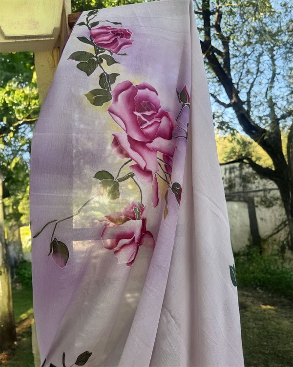 Hand painted pure Chignon Rose saree.