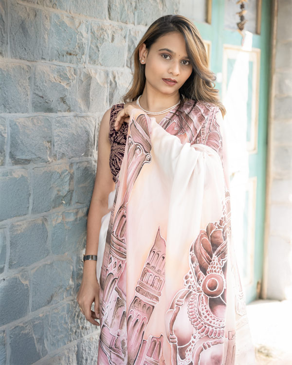 Handpainted pure soft silk saree