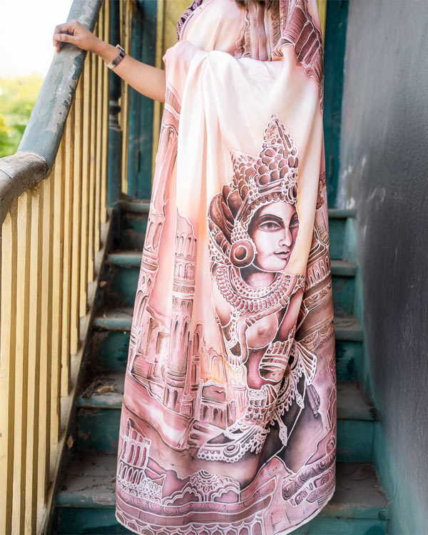 Handpainted pure soft silk saree