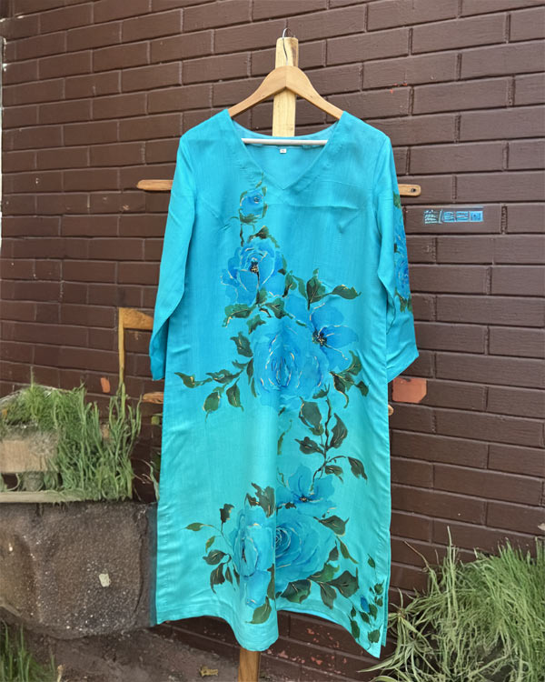 Ice Blue Crepe Silk Kurti