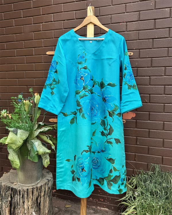 Ice Blue Crepe Silk Kurti