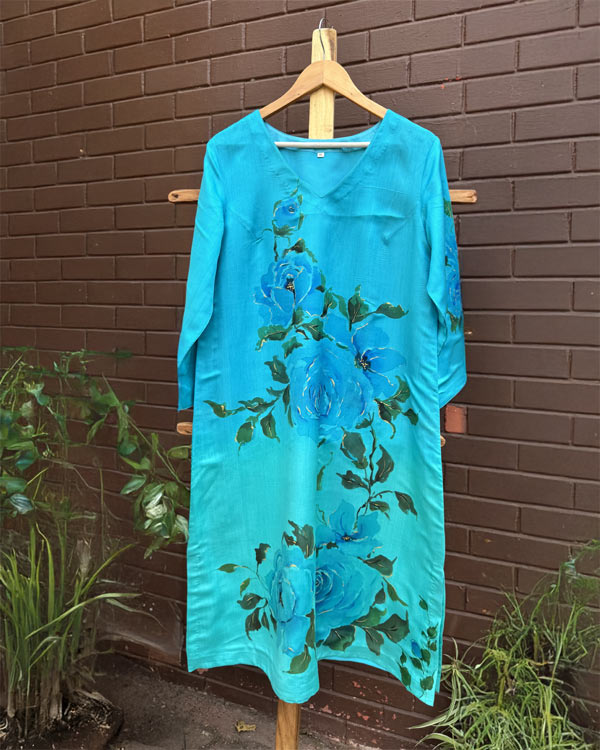 Ice Blue Crepe Silk Kurti