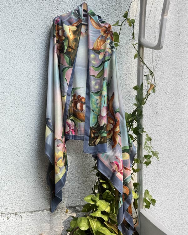 Multucolored-lillies-pure-silk-dupatta