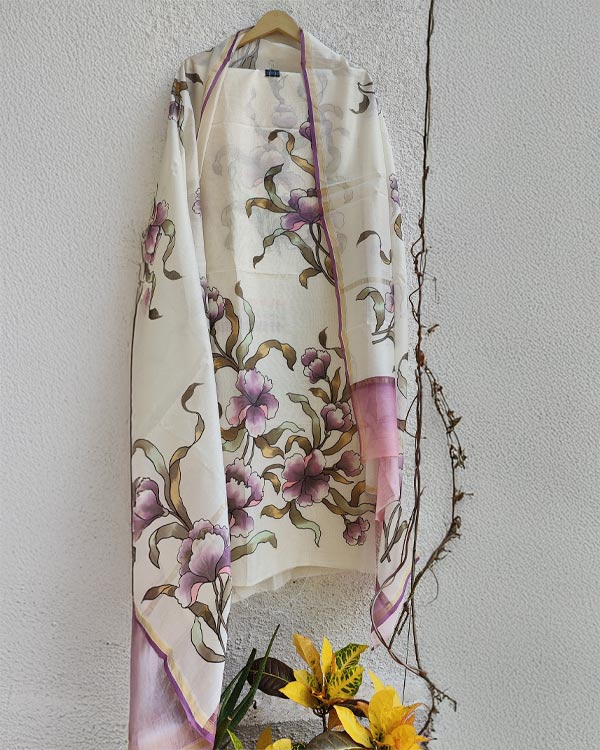 Pure Chanderi lavender shirt and Dupatta set