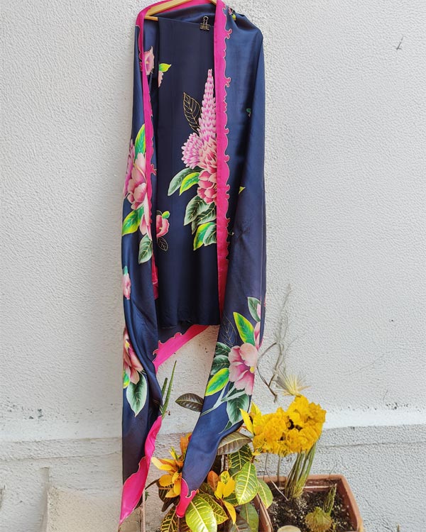 Pure Crepesilk Black Shirt And Silk Dupatta Set