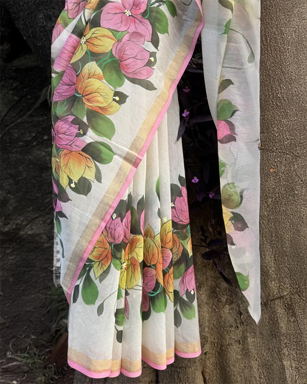 Pure chanderi silk bougainvillea saree