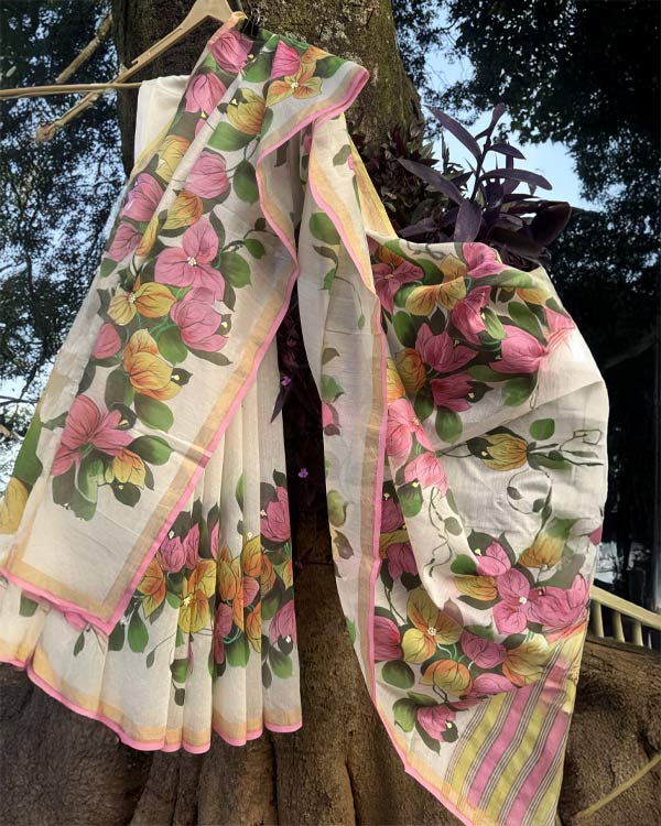 Pure chanderi silk bougainvillea saree