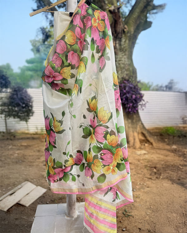 Pure chanderi silk bougainvillea saree