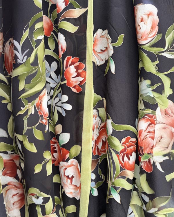 Pure georgette black dupatta and crepe silk shirt set