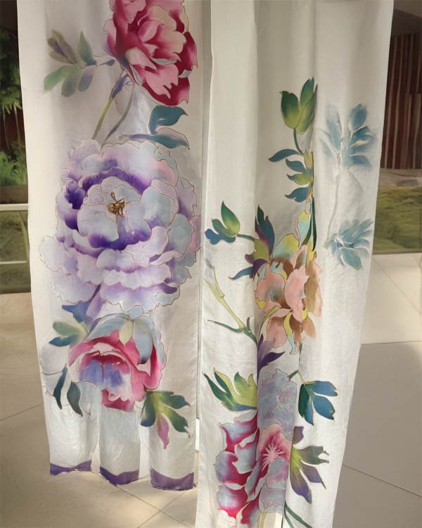 Pure multicolored peonies silk dupatta
