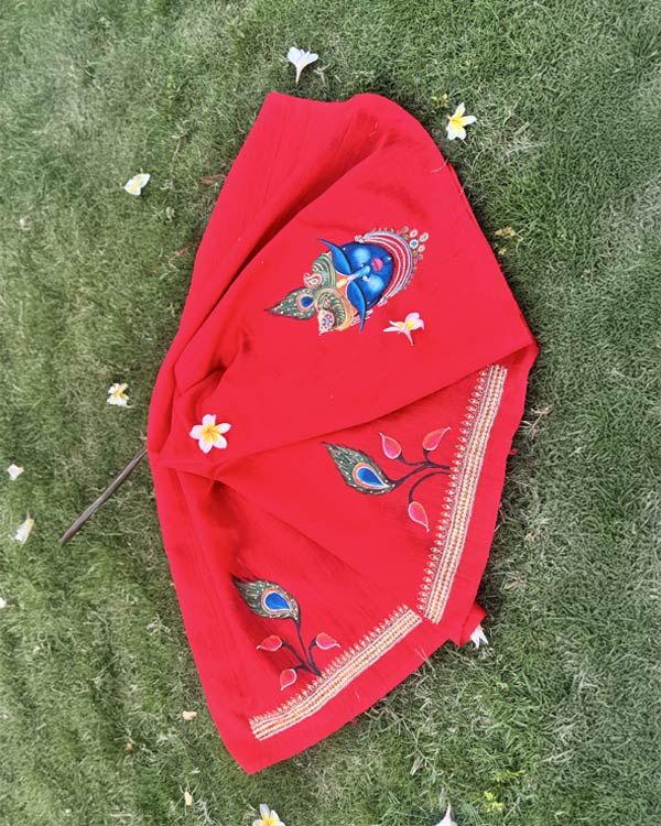 Red Raw Silk Blouse Pieces