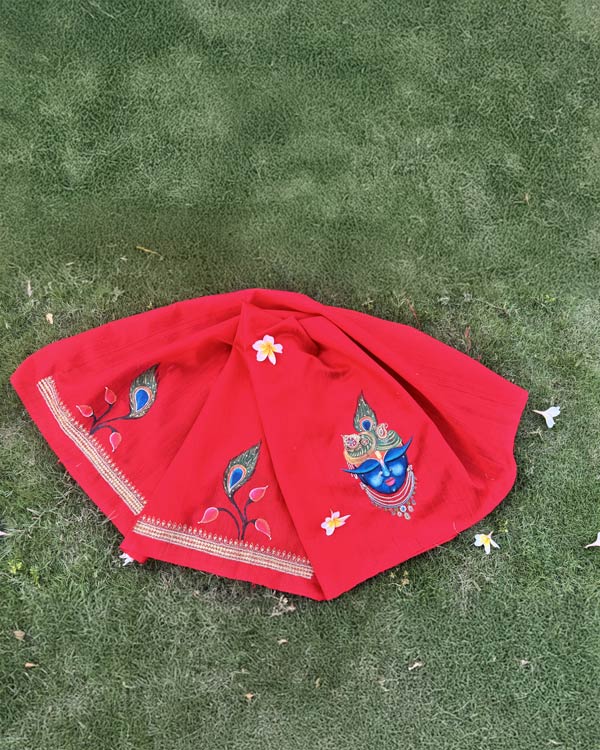 Red Raw Silk Blouse Pieces