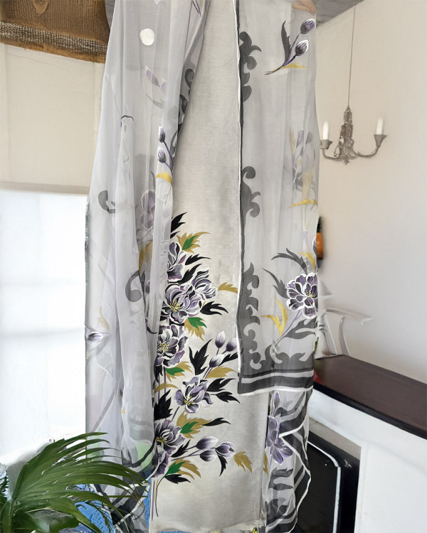 Silk Grey Shirt And Chiffon Dupatta Set