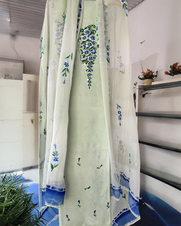 Silk Pista Shirt And Chiffon Dupatta Set