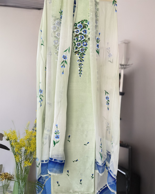 Silk Pista Shirt And Chiffon Dupatta Set