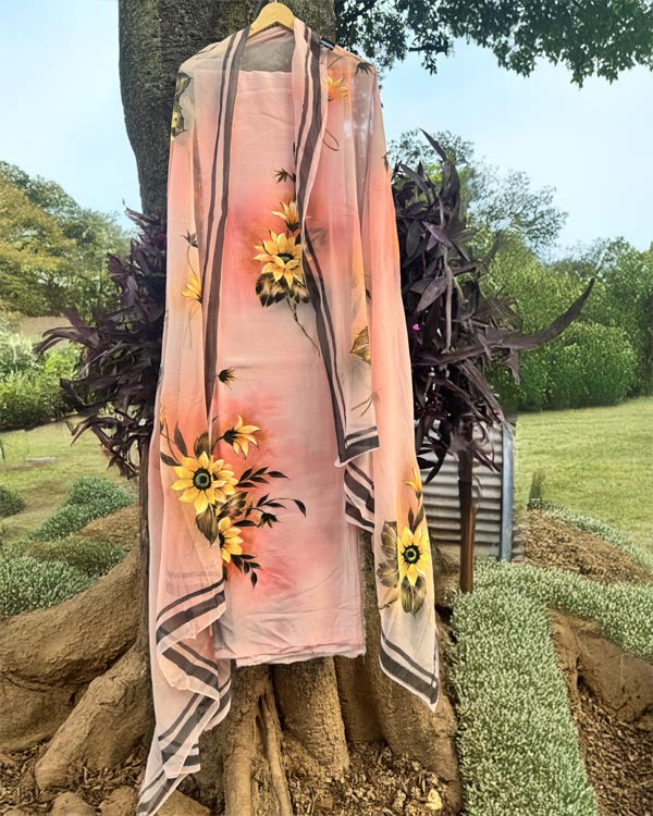 Silk Sunflower Shirt And Dupatta Set