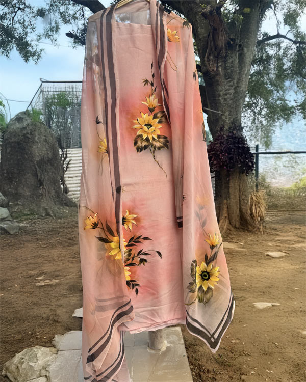 Silk Sunflower Shirt And Dupatta Set