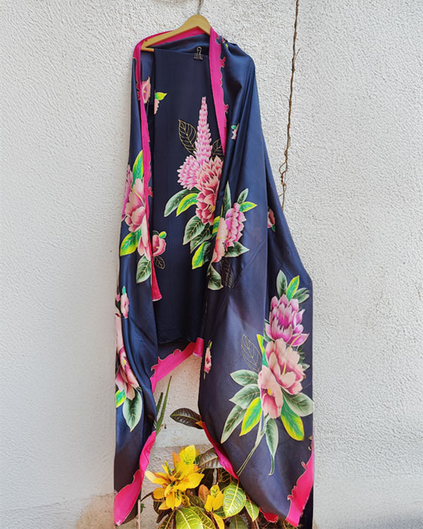 Pure Crepesilk Black Shirt And Silk Dupatta Set