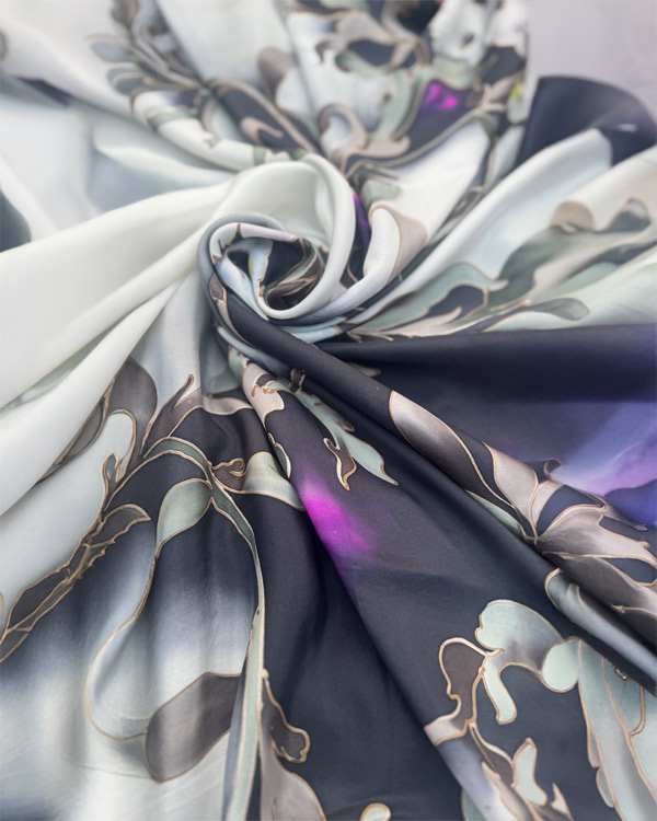 Black And Grey Pure Crape Silk Scraf