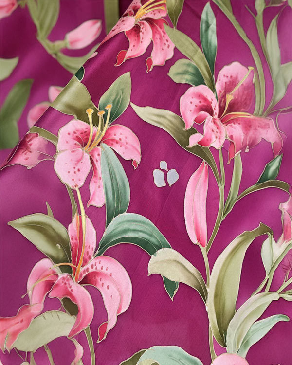 Pure soft silk lillies dupatta with purple base color