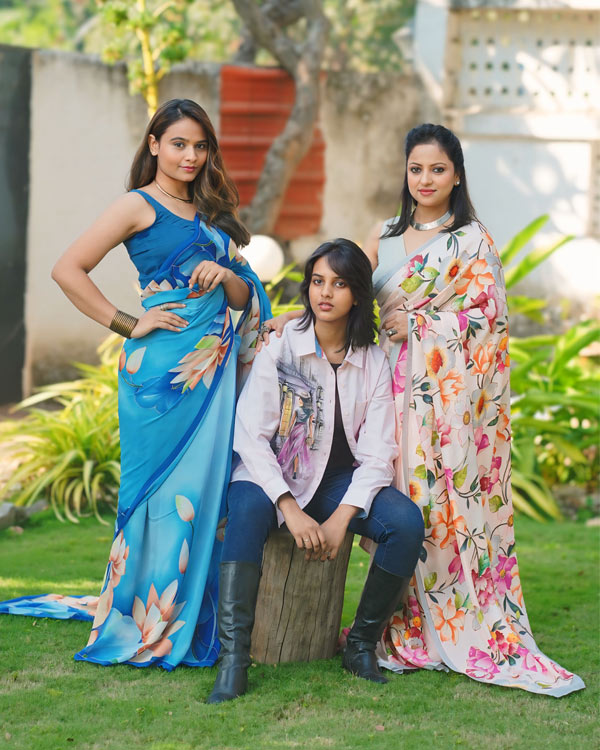 hand painted, pure soft Silk, floral saree