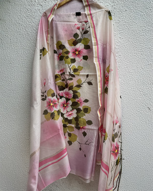 pure Chanderi pink shirt and Dupatta set