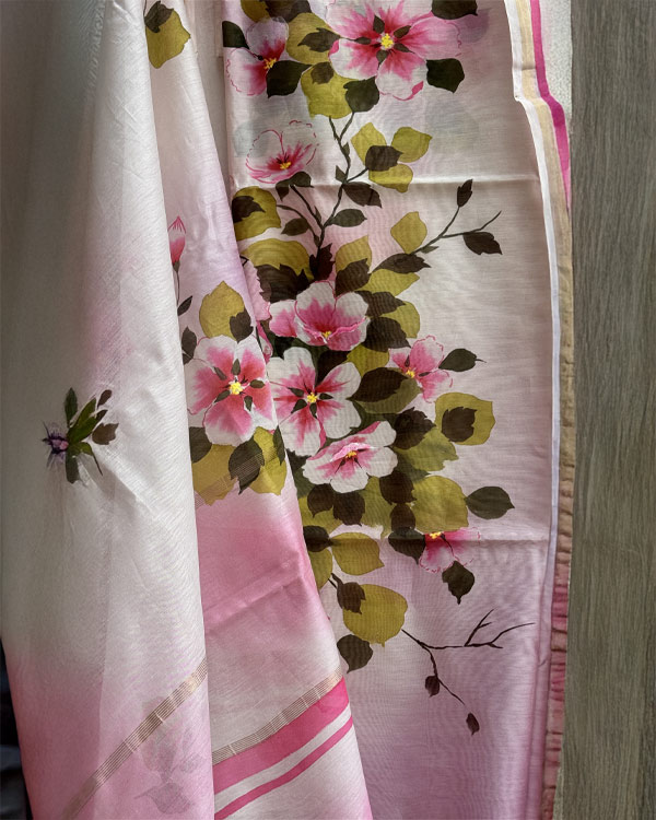 pure Chanderi pink shirt and Dupatta set